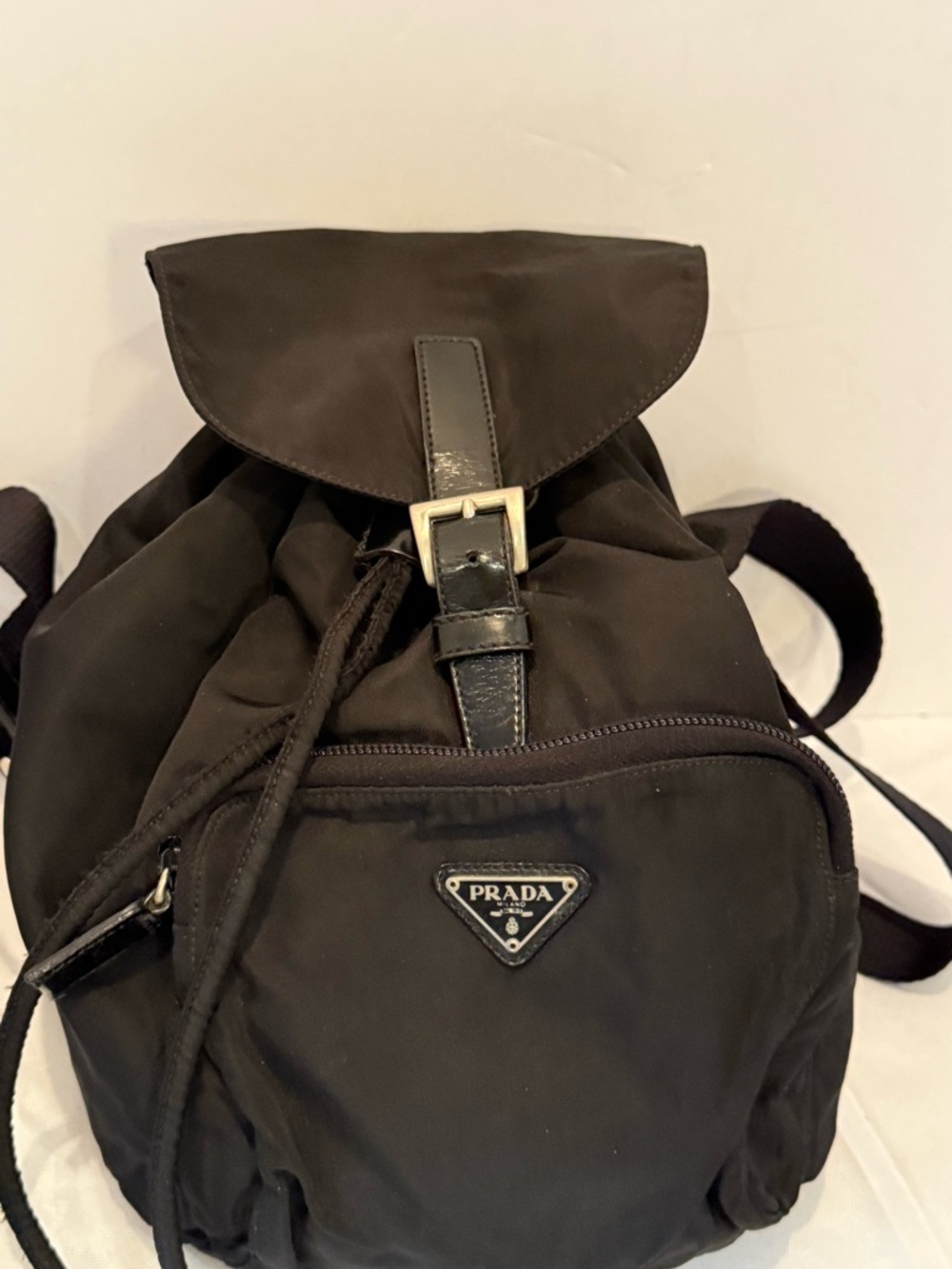 Prada Black Nylon Drawstring Backpack with Front Zip Pocket - Picture 2 of 14